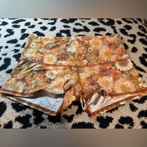 Teeki Floral Athletic Shorts - Orange and Brown
